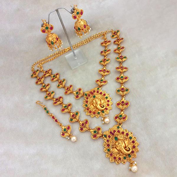 Kriaa Maroon Stone Double Gold Plated Necklace Set - 1113714