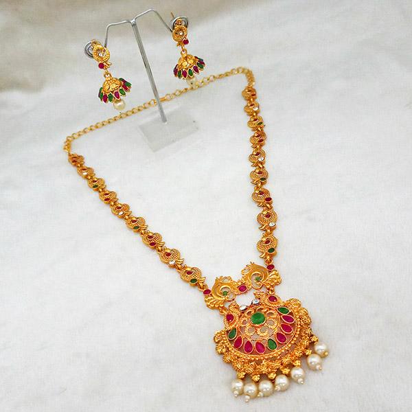 Kriaa Gold Plated Pota Stones Long Necklace Set