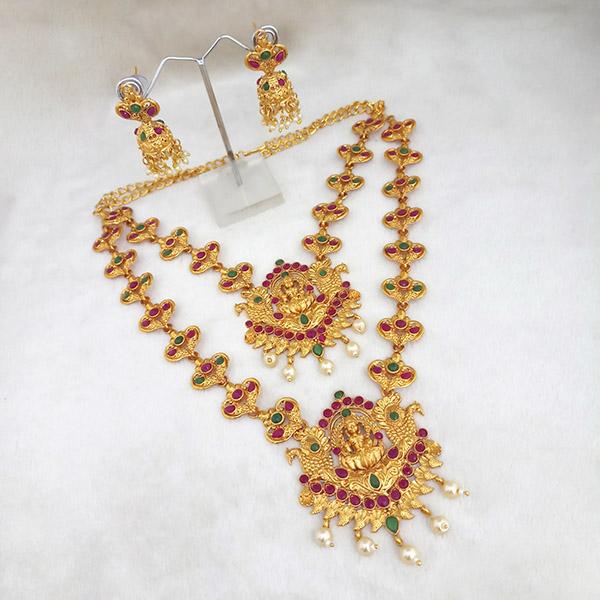 Kriaa Maroon Stone Double Gold Plated Necklace Set - 1113731