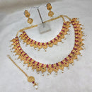 Kriaa Maroon And Green Stone Double Gold Plated Necklace Set - 1113738B