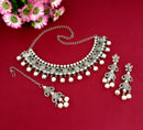 Kriaa Silver Plated White Stone And Kundan Choker Necklace Set With Maang Tikka