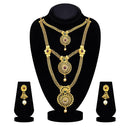 Kriaa Gold Plated Maroon And Green Stone Three layer Necklace Set - 1114008B