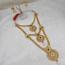 Kriaa Gold Plated Maroon And Green Stone Three layer Necklace Set - 1114008B