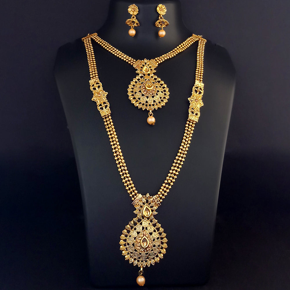 Kriaa Double Layer Gold Plated Necklace Set