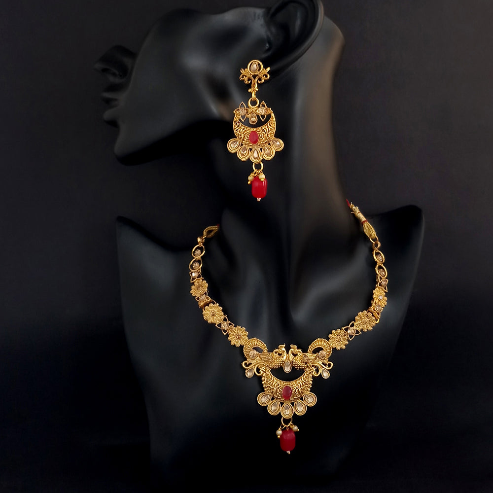 Kriaa Red Austrian Stone Gold Plated Necklace Set