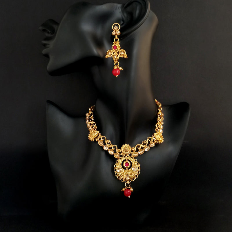 Kriaa Red Austrian Stone Gold Plated Necklace Set