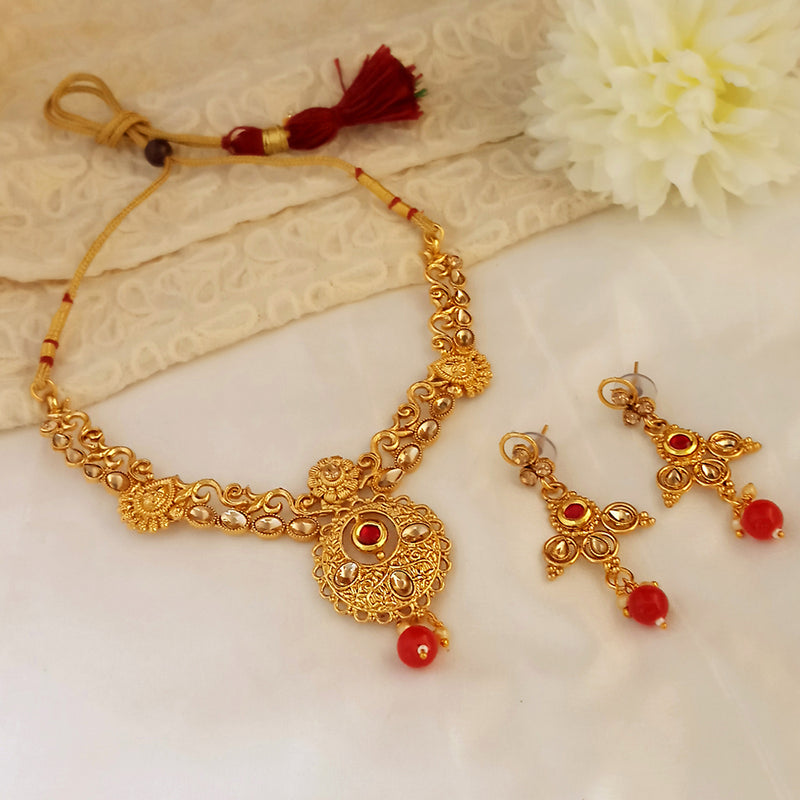 Kriaa Red Austrian Stone Gold Plated Necklace Set
