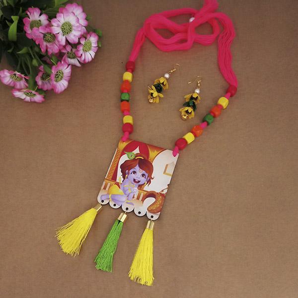 Urthn Lord Krishna Digital Printed Wooden Necklace Set - 1114101