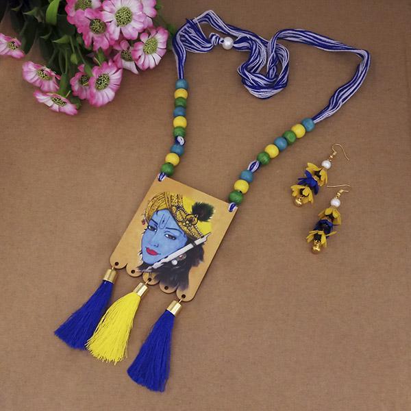 Urthn Lord Krishna Digital Printed Wooden Necklace Set -1114103