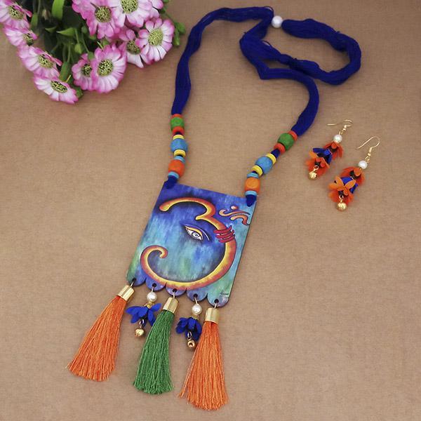 Urthn Digital Printed Wooden Thread Necklace Set -N1114134