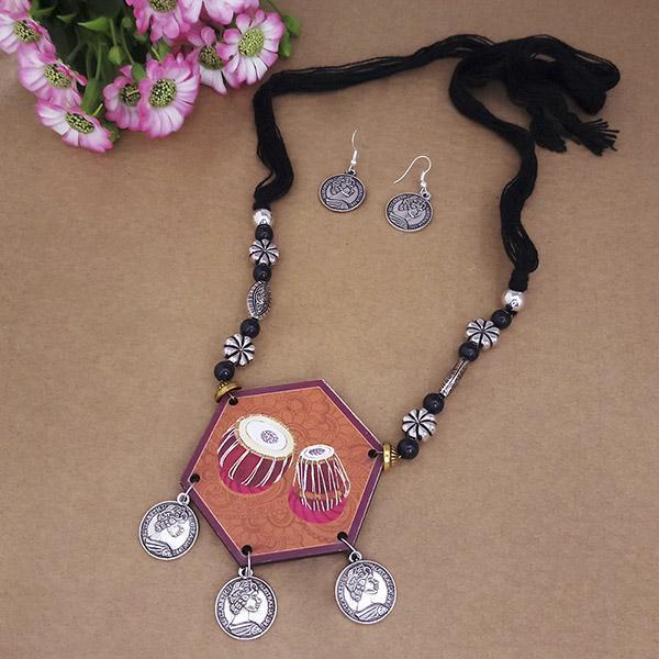 Urthn Digital Printed Wooden Thread Necklace Set - 1114148