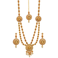 Kriaa Gold Plated Double Chain Stone Necklace Set With Maang Tikka