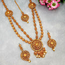 Kriaa Gold Plated Double Chain Stone Necklace Set With Maang Tikka