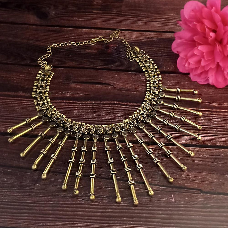 Jeweljunk Gold Plated Oxidised Necklace - 1114509