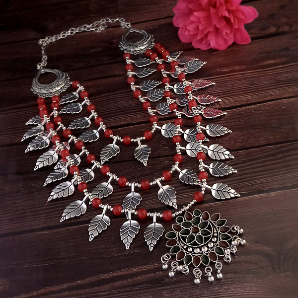Jeweljunk Three Layer Oxidised Plated Red color Necklace