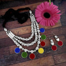 Jeweljunk Oxidised Plated Multicolor Three Layer Necklace Set - 1114607