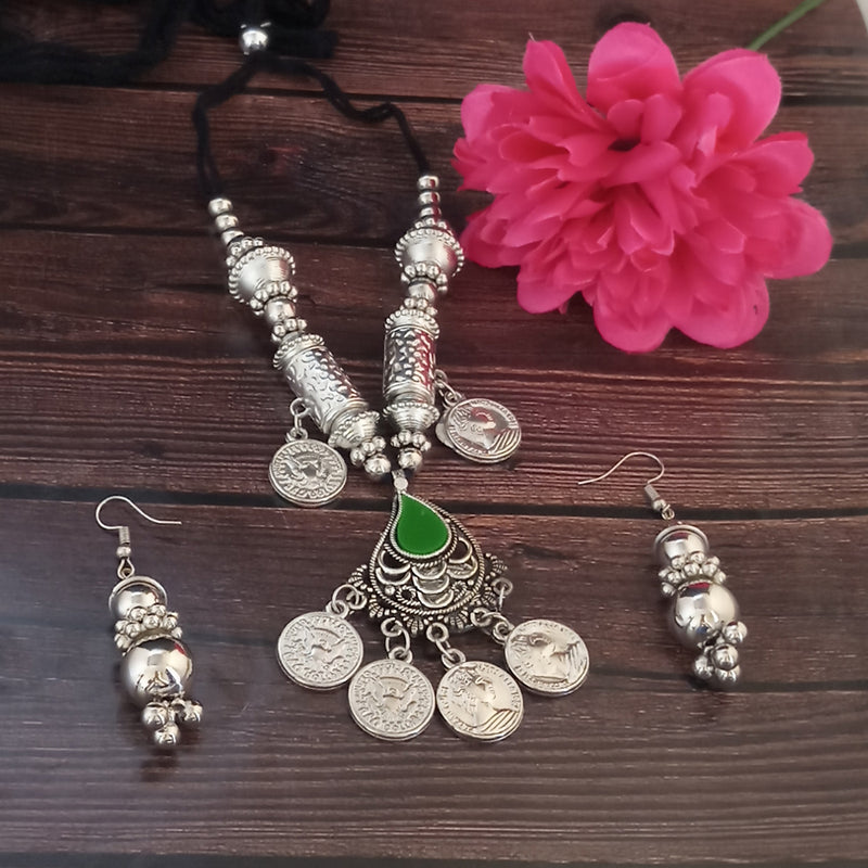 Jeweljunk Navratri Special Oxidised Plated Coin Necklace set