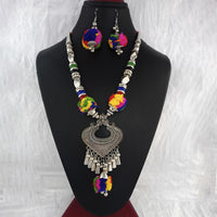 Jeweljunk Oxidised Plated Multicolor Pom Pom Necklace Set  - 1114653