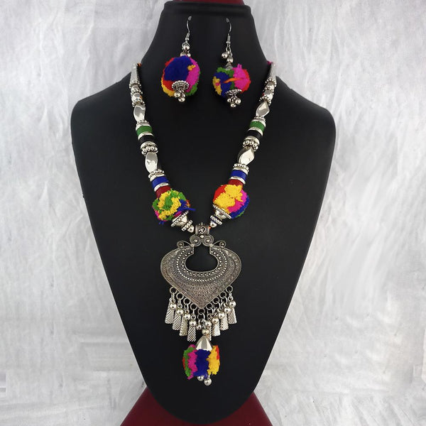 Jeweljunk Oxidised Plated Multicolor Pom Pom Necklace Set  - 1114653