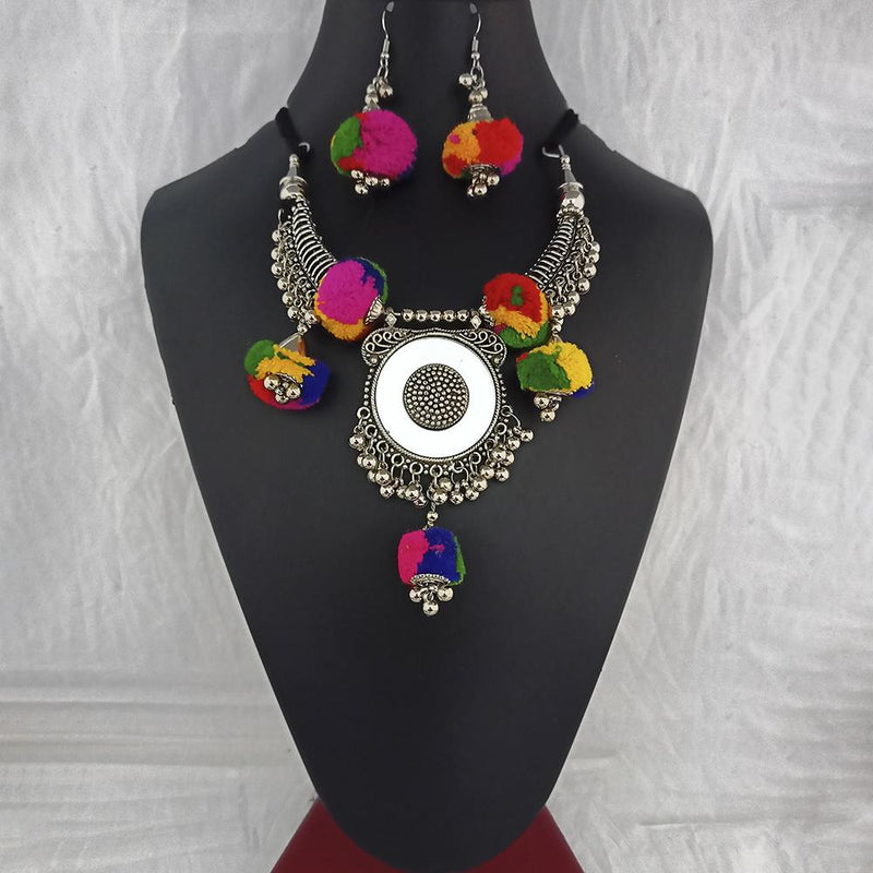 Jeweljunk Oxidised Plated Multicolor Pom Pom Necklace Set  - 1114655