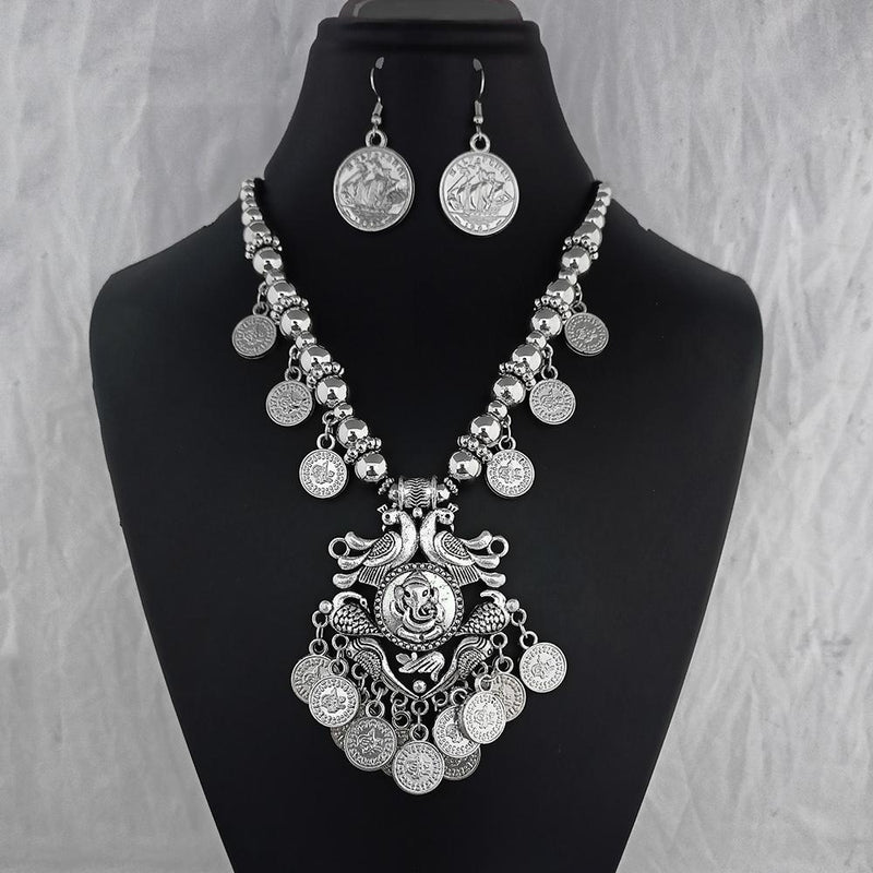 Jeweljunk Oxidised Plated Peacock Necklace Set  - 1114657