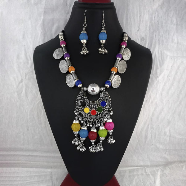 Jeweljunk Oxidised Plated Multicolor Beads Necklace Set  - 1114659