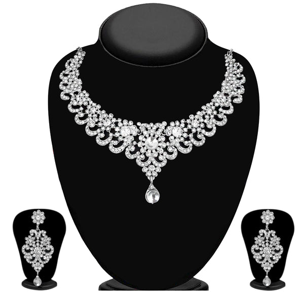 Kriaa Silver Plated Austrian Stone Necklace Set