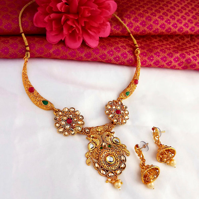 Kriaa Gold Plated Maroon And Green Stone Choker Necklace Set