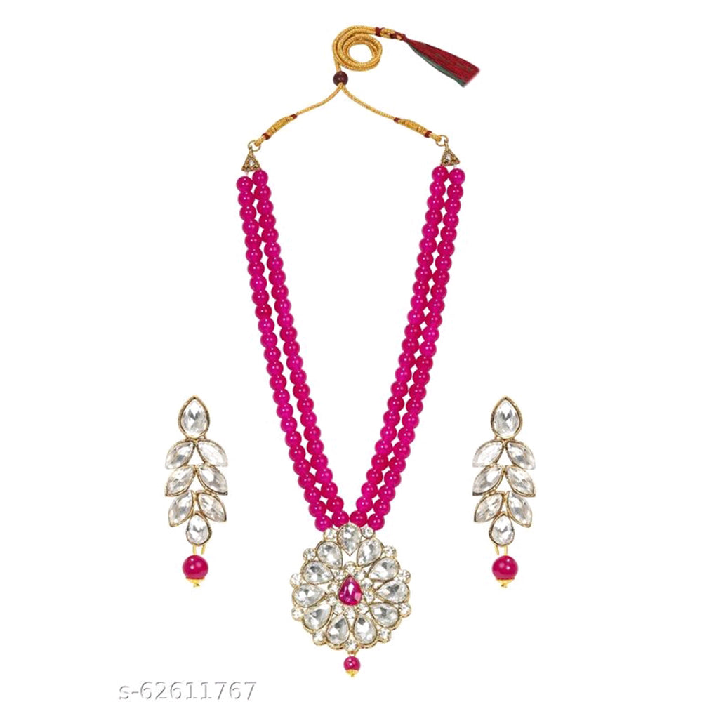 SNERA Gold Plated Crystal Stone & Beads Necklace Set