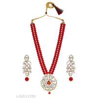 SNERA Gold Plated Crystal Stone & Beads Necklace Set