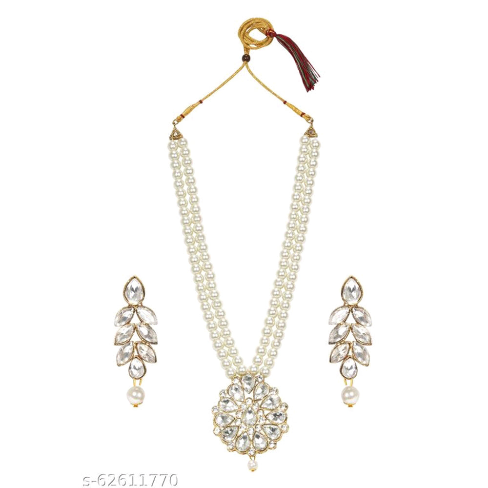 SNERA Gold Plated Crystal Stone & Beads Necklace Set