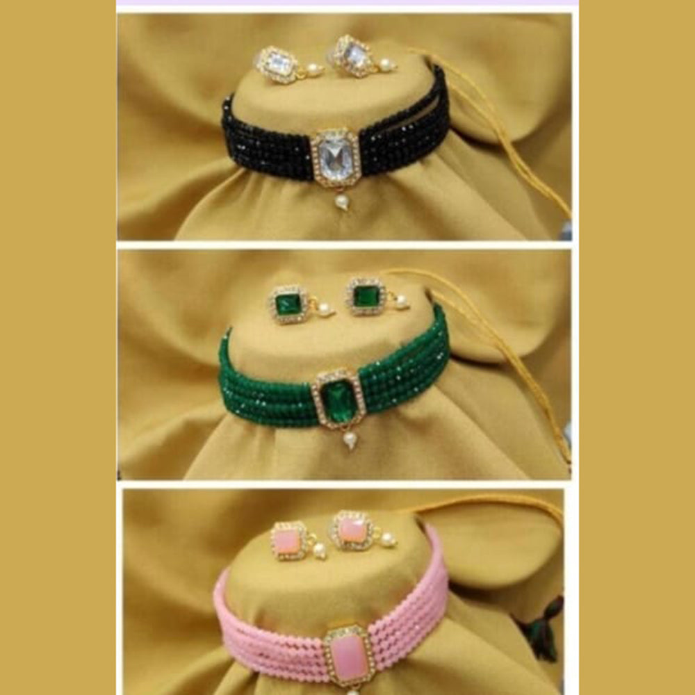 SNERA Gold Plated Pack Of 3 Austrian Stone & Beads Necklace Set