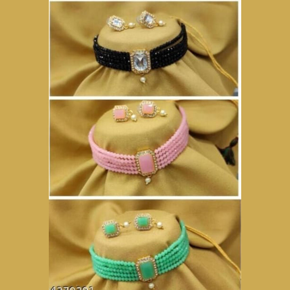 SNERA Gold Plated Pack Of 3 Austrian Stone & Beads Necklace Set