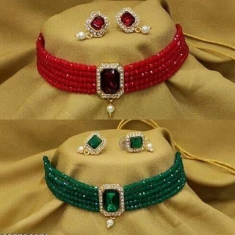 SNERA Gold Plated Pack Of 2 Austrian Stone & Beads Necklace Set