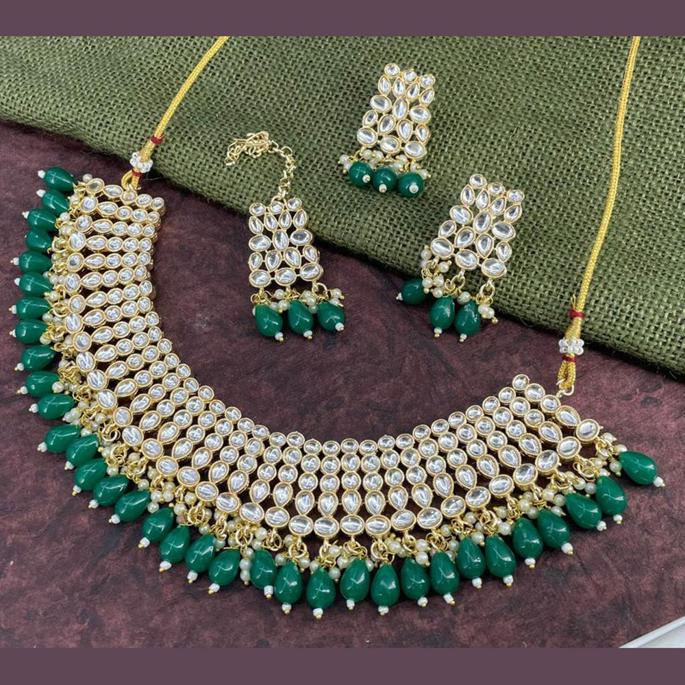 SNERA Gold Plated Kundan Stone & Beads Choker Necklace Set