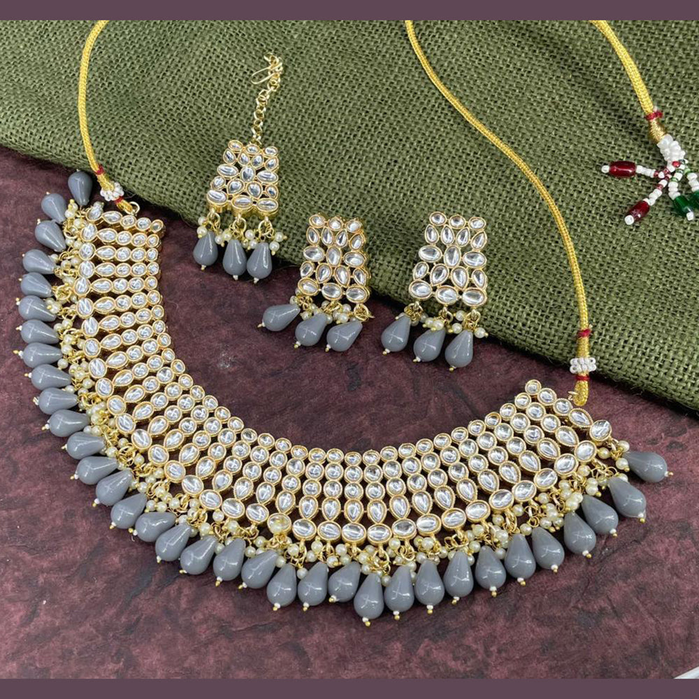 SNERA Gold Plated Kundan Stone & Beads Choker Necklace Set
