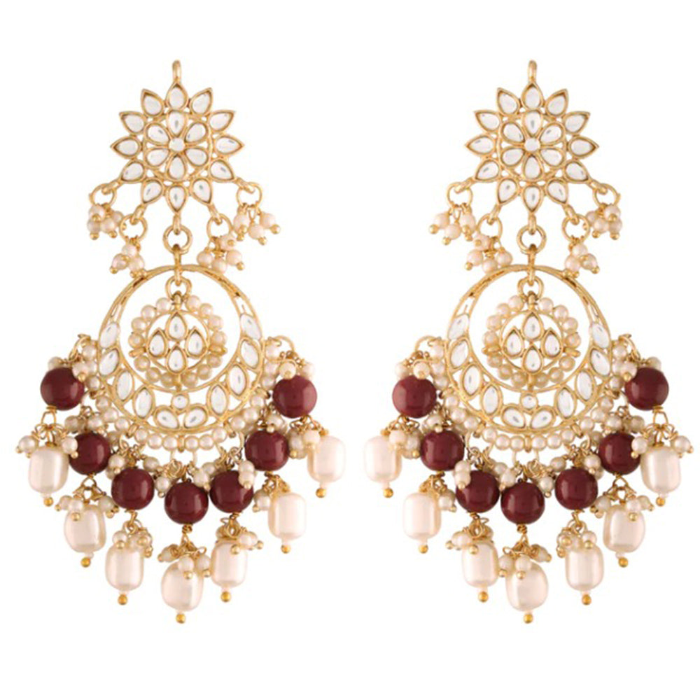 SNERA Gold Plated Designer Kundan Stone Dangler Earrings