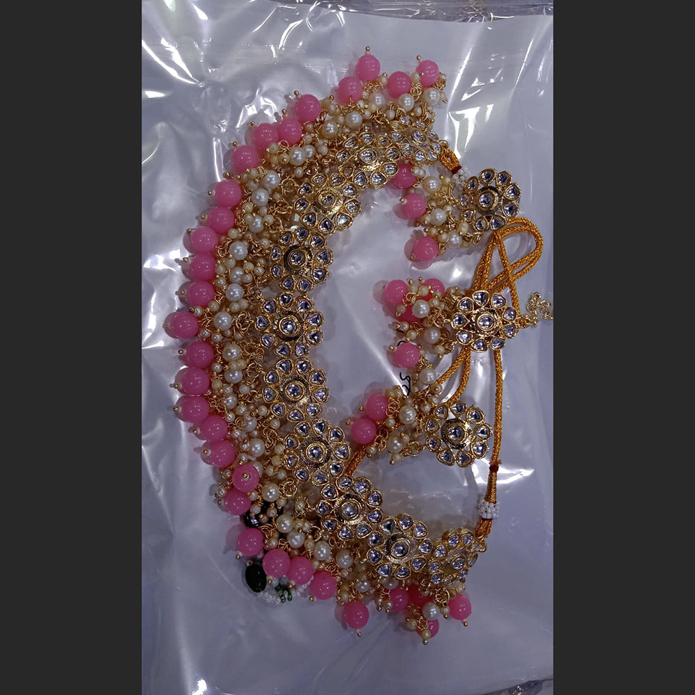 SNERA Gold Plated Kundan Stone And Beads Necklace Set
