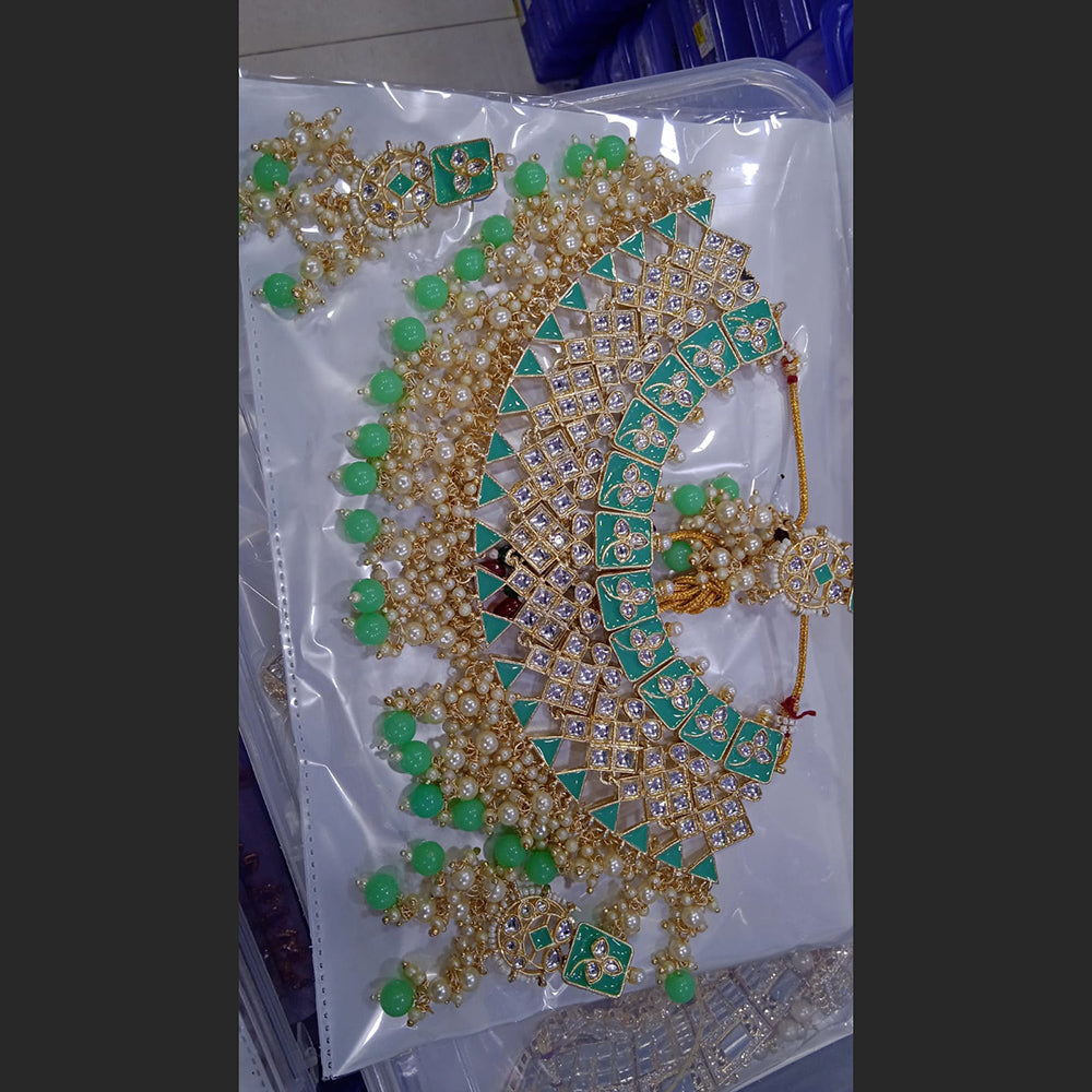 SNERA Gold Plated Kundan Stone And Beads Necklace Set