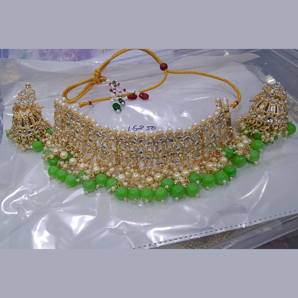 SNERA Gold Plated Kundan Stone And Beads Necklace Set