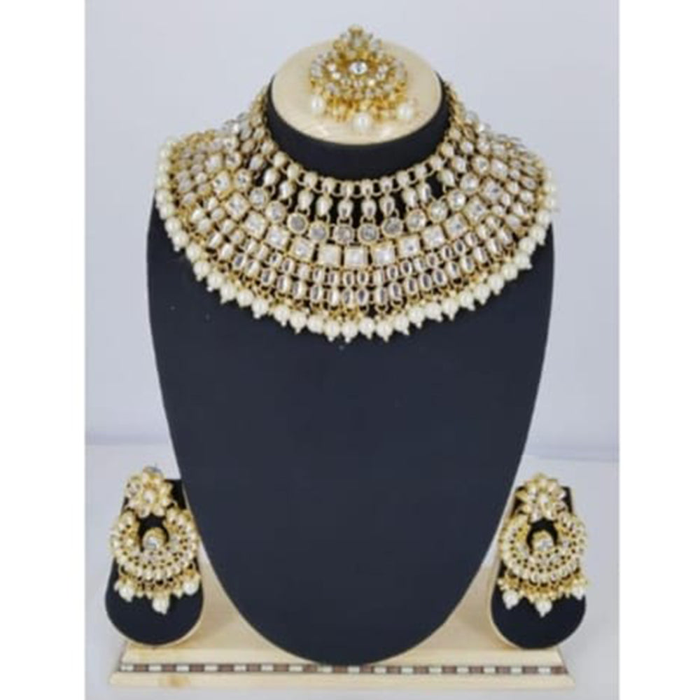 SNERA Gold Plated Kundan Stone & Beads Necklace Set
