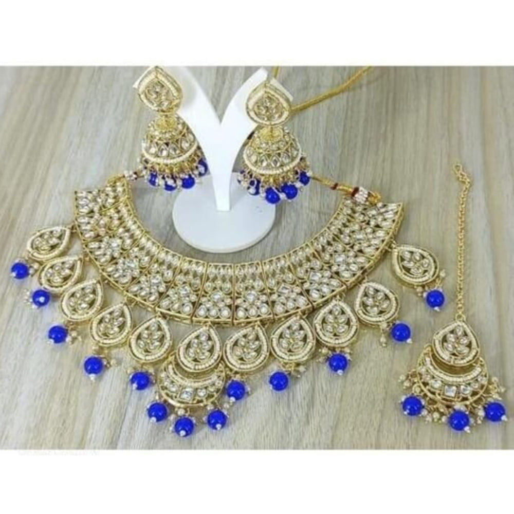 SNERA Gold Plated Kundan Stone & Beads Necklace Set