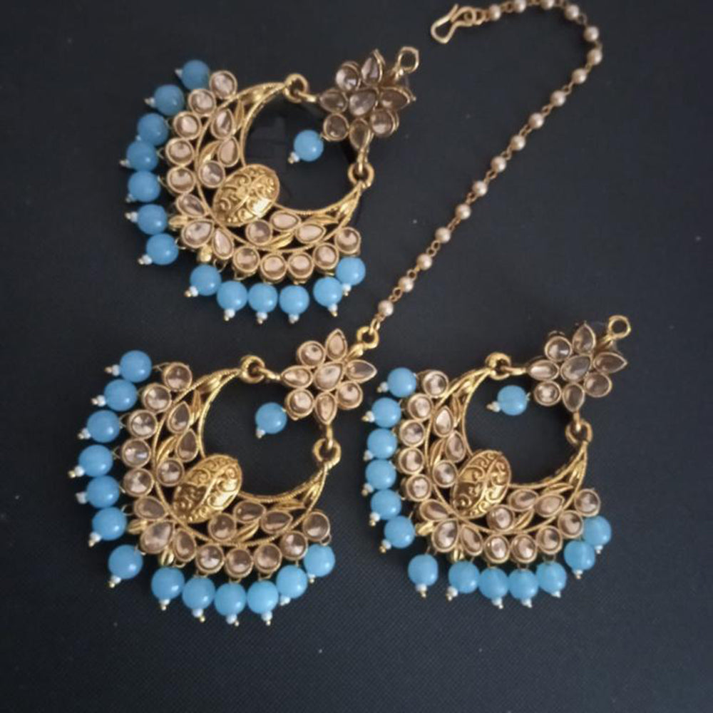 SNERA Gold Plated designer Kundan Stone Dangler Earrings With Maang Tikka