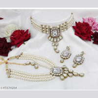 SNERA Gold Plated Crystal Stone Double Necklace Set