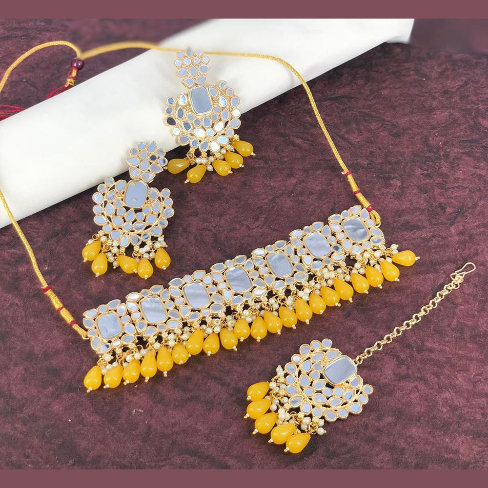 SNERA Gold Plated Mirror & Beads Choker Necklace Set