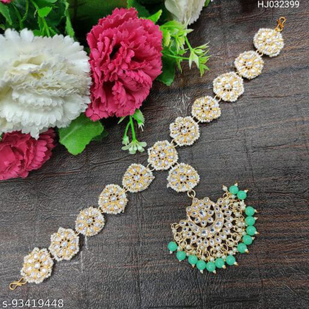 SNERA Gold Plated Kundan & Pearl  Sheeshphool / Headband For Women