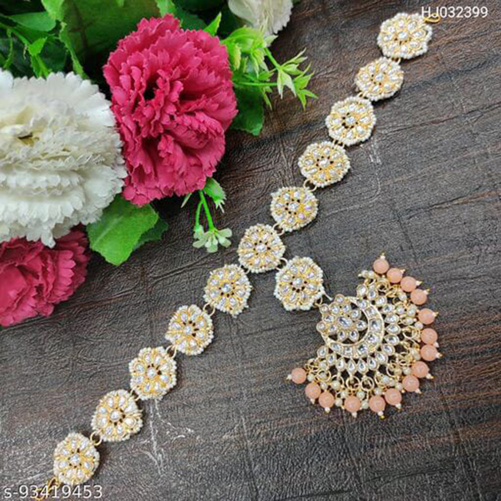 SNERA Gold Plated Kundan & Pearl  Sheeshphool / Headband For Women