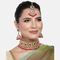 SNERA Gold Plated Kundan Stone & Beads Choker Necklace Set