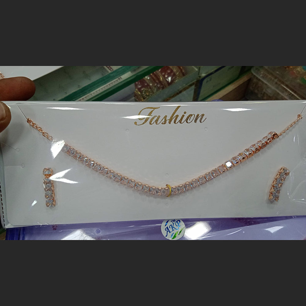 SNERA Rose Gold Plated AD Stone Choker Necklace Set