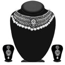 Kriaa Silver Plated Austrian Stone And Kundan Oxidised Choker Necklace Set - 1115302